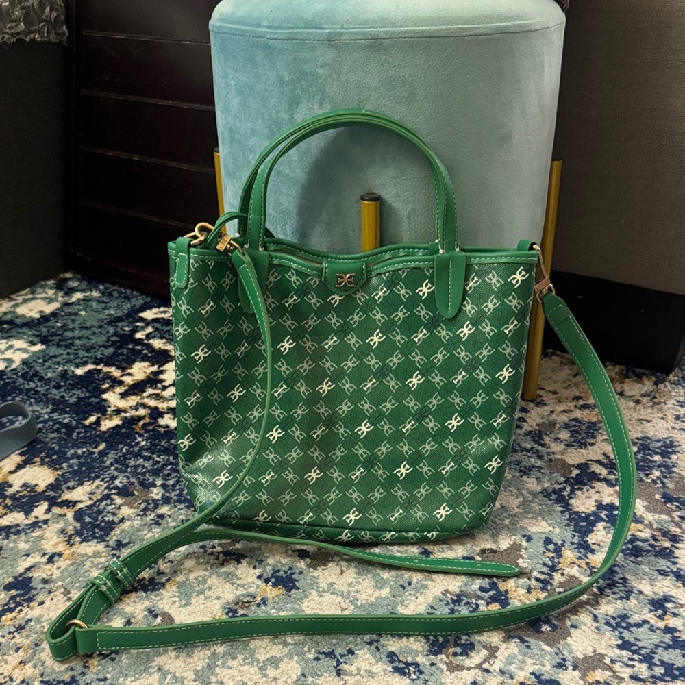 Sam Edelman Green Monogram Crossbody Tote with Removable Strap